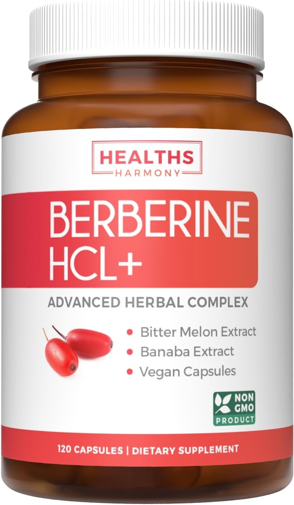 Berberine Supplement (Non-GMO & Vegetarian) Berberine HCL Plus Bitter Melon & Banaba Leaf Extract Capsules - Berberine 500mg Each, 1000mg Per Serve - AMPK Metabolic Activator - 120 Caps (No Pills)
