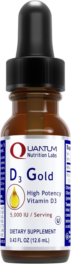 QNL D3 Gold - Vitamin D Liquid Drops - Bone Strength Supplement - Offers Cardiovascular & Immune Support - Premium Health & Wellness Product - 0.43 fl oz