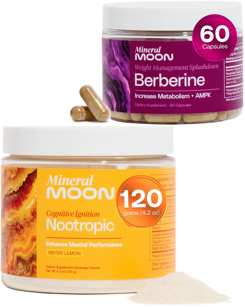 Nootropic + Berbrine Bundle - Brain Supplements for Memory and Focus - Supports Overall Wellness & Mental Clarity with Cognizine Citicoline, Berberine Phytosome - No Caffeine or Sugar