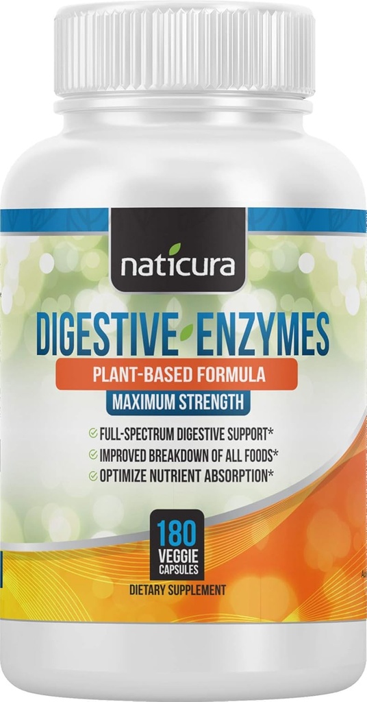 Digestive Enzymes with Probiotics and Prebiotics - Multi Enzyme Vegan Organic Gut and Immune Support Supplement for Men and Women - 180 Capsules - for Bloating, Gas, Lactose Intolerance