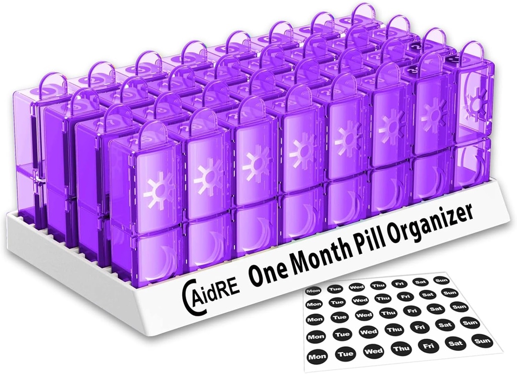 Monthly Pill Organizer 31 Day AM PM – One Month Pill Case for Medications, Vitamins & Supplements – Easy Open Daily Pill Box Organizer, 2 Times a Day Pill Dispenser, Purple