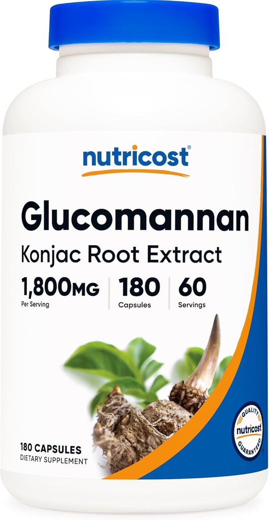 Nutricost Glucomannan 1,800mg Per Serving, 180 Capsules - Natural Fiber Source, Non-GMO, Gluten Free