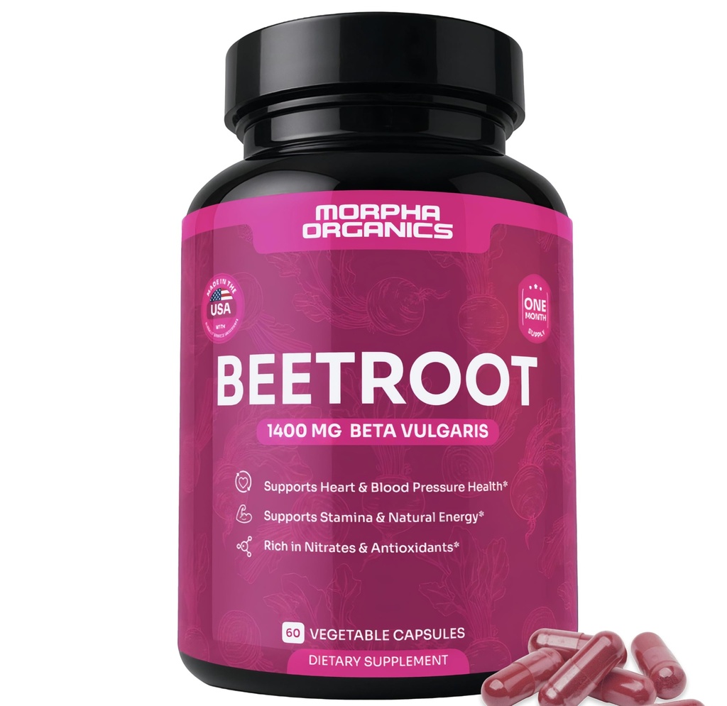 Organic Beet Root Capsules - 1400mg Beetroot Powder for Natural Energy & Endurance Support, Non-GMO, Made in The USA, Beet Supplement - 60 Capsules, 30-Day Supply