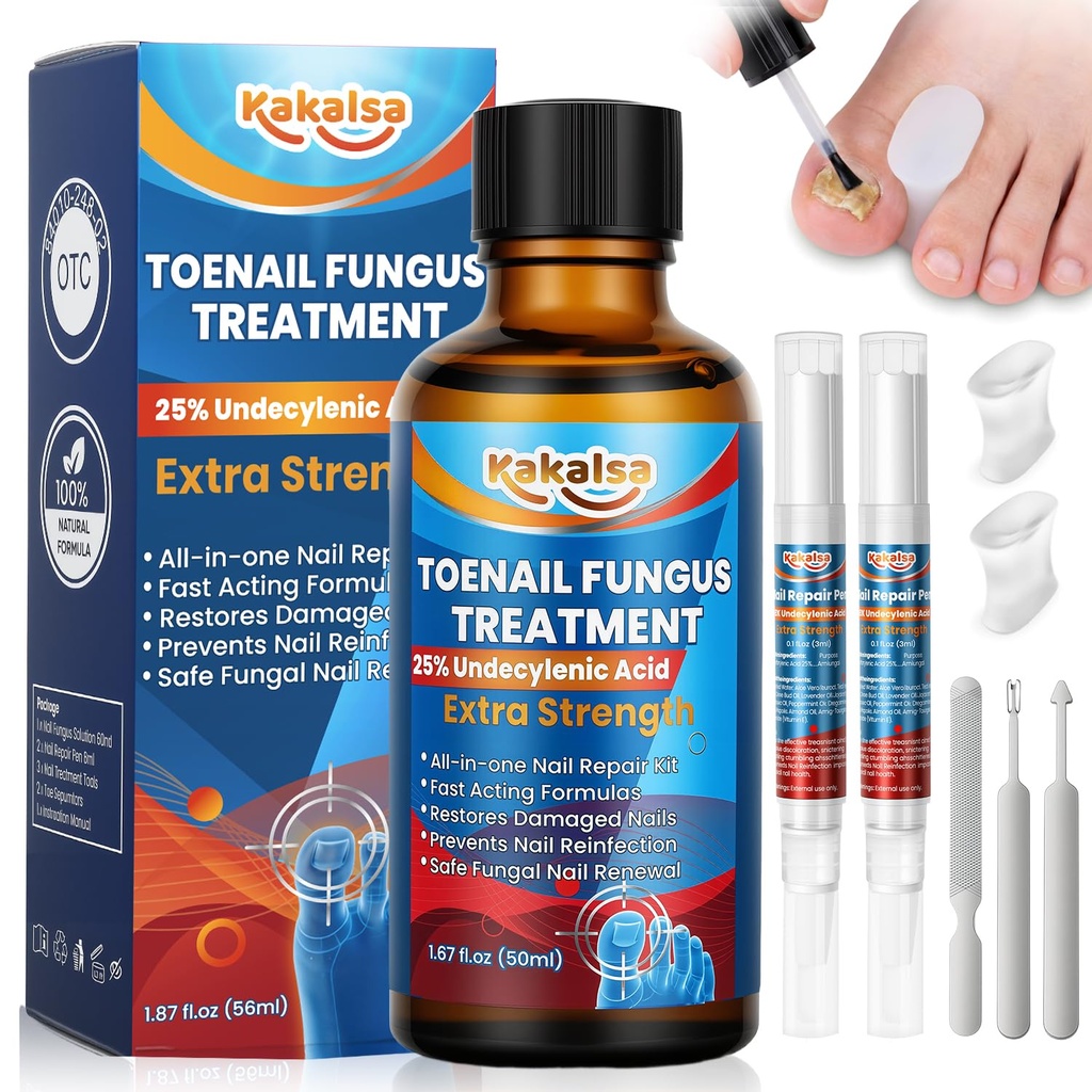 Toenail Fungus Treatment Extra Strength, Nail Fungus Treatment for Thick, Discolored Fungi Nails - 25% Undecylenic Acid All-in-One Kit with 30ML Fungi Nail Solution, 2 Nail Repair Pens