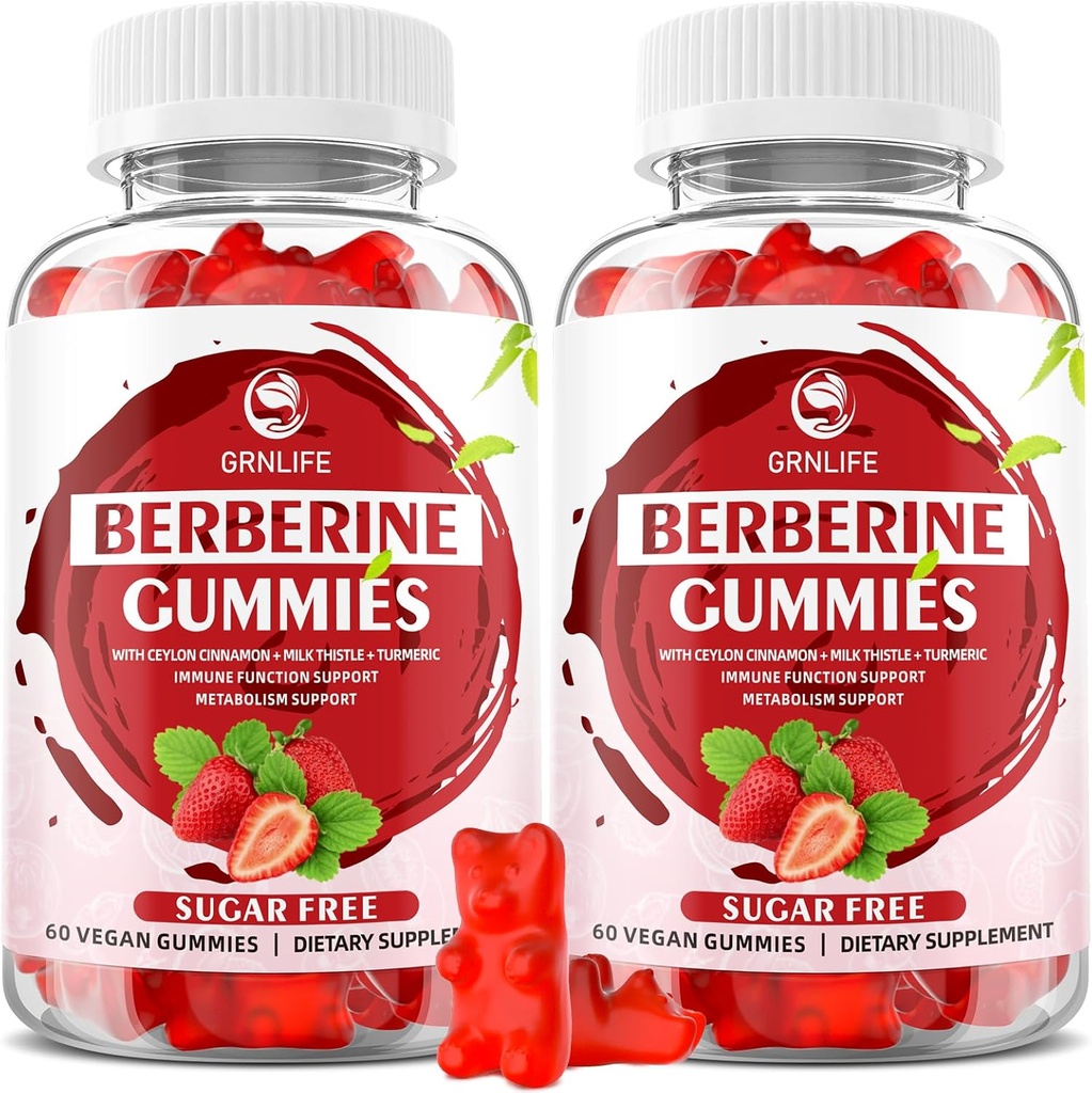 Berberine Gummies with Ceylon Cinnamon 1500mg High Potency Berberine HCL Supplement for Immune and Metabolism Support, Sugar Free Organic Berberine Gummies Strawberry Flavor - 120 Count