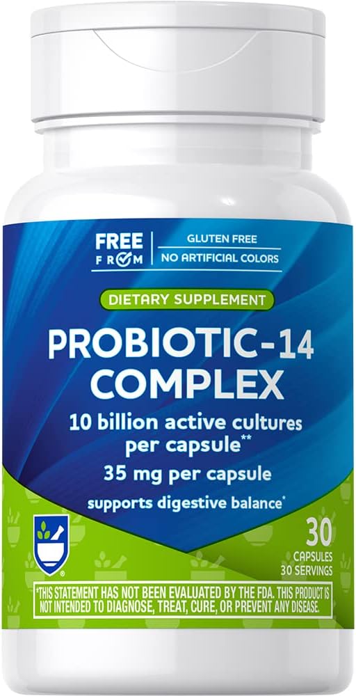 Rite Aid Probiotic 14 Complex 10 Billion - 30 Count, Restoring Good Bacteria, Colon Health, Daily Colon Health Probiotic, Mens & Womens Probiotic