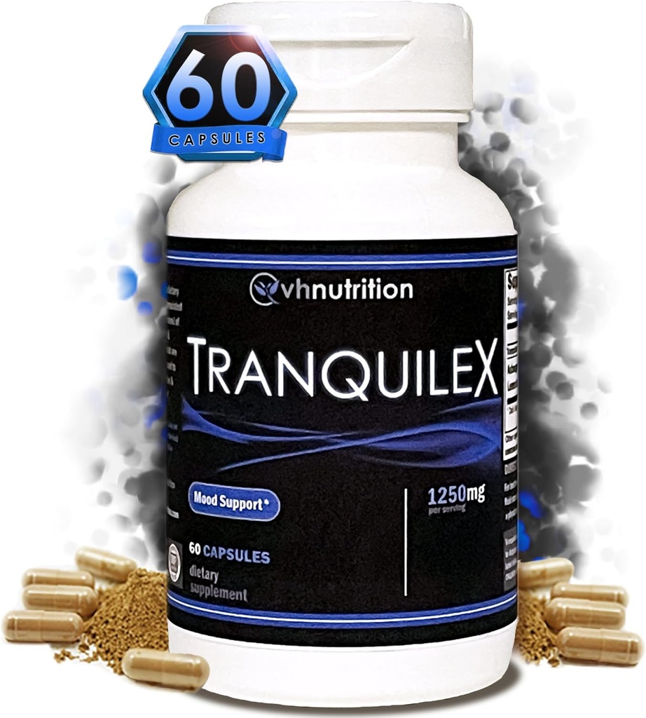 VH Nutrition TRANQUILEX | Stress Relief Supplement* | Ashwagandha, Passion Flower, Kava Kava, Lemon Balm, Licorice Root, and Lavender | Natural Relaxation and Mental Calmness | 60 Capsules