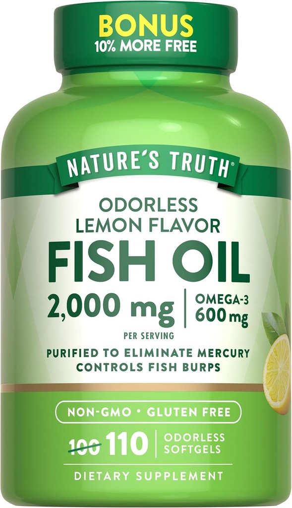 Nature's Truth Fish Oil 2000mg | 110 Softgels | Omega-3 | Lemon Flavor | Non-GMO & Gluten Free Supplement