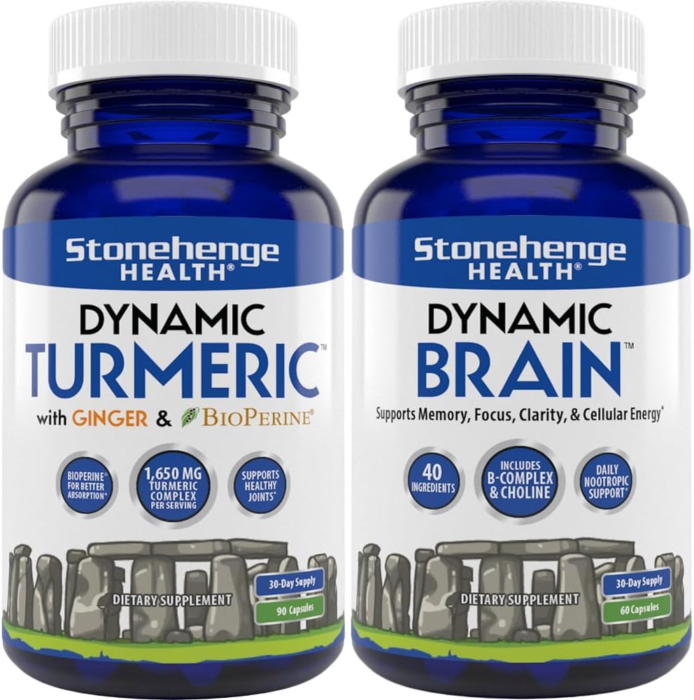 Stonehenge Health Dynamic Turmeric, Dynamic Brain: Supports Joint Pain & Inflammation, Nootropic for Memory, Focus, & Clarity