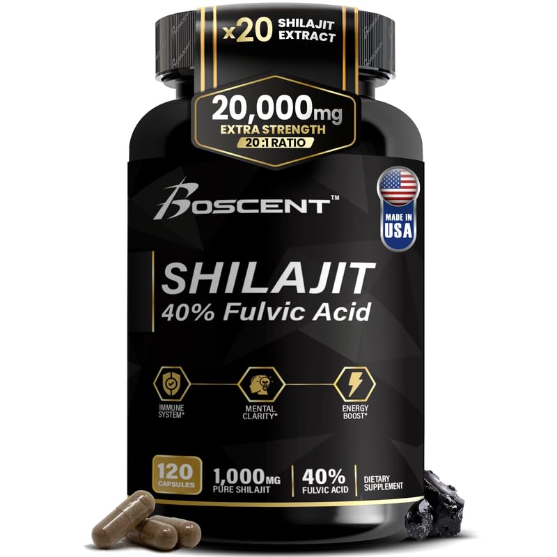 Shilajit Capsules 20,000mg – Pure Himalayan Shilajit for Men & Women – Same as Resin - Fulvic Acid Supplement with 85+ Trace Minerals – High Potency Natural Energy – 120 Vegan Capsules
