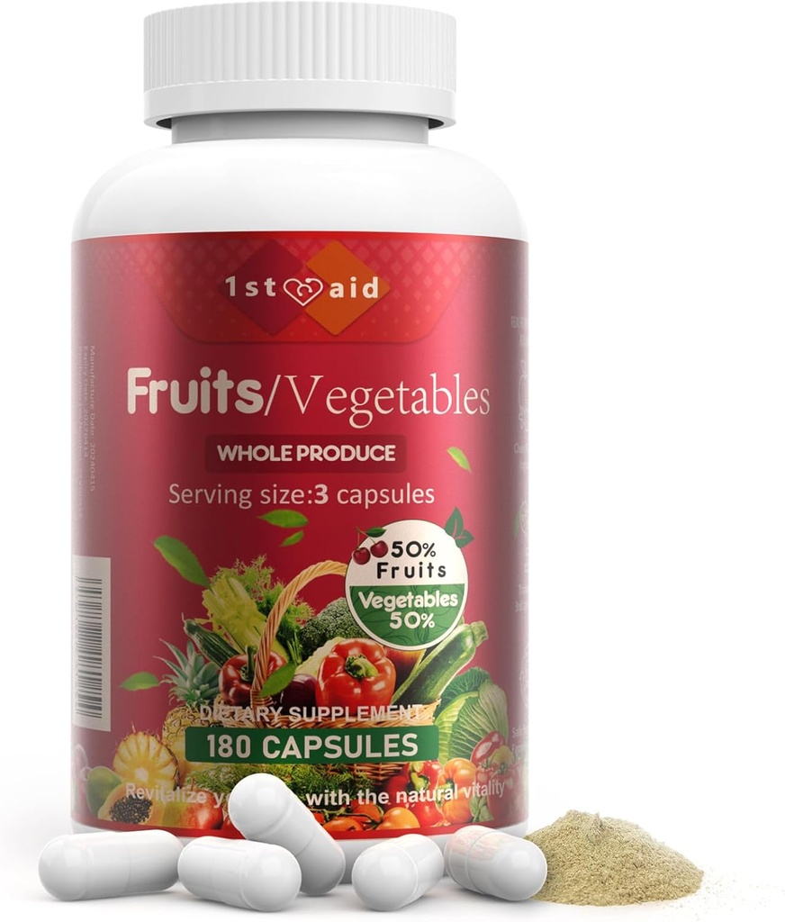 Fruit-Veggies Supplement-Capsules Home-Essential Dietary-Supplements - 180Count Whole Food Fruit Vegetables Mixed Nutritional Supplements for Adults