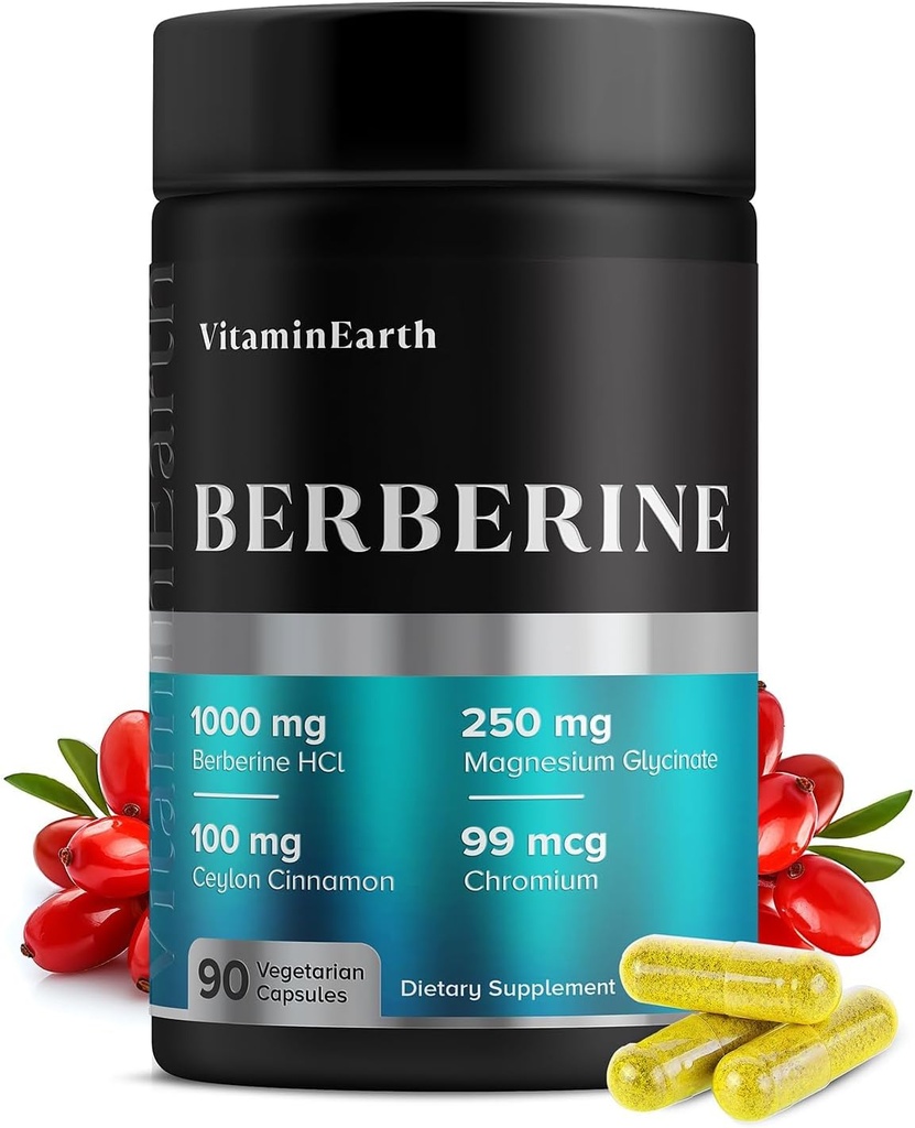 Berberine Complex – 1000mg Berberine HCl with Magnesium, Ceylon Cinnamon & Chromium – Metabolic Wellness Support – Vegan, Non-GMO, 90 Capsules