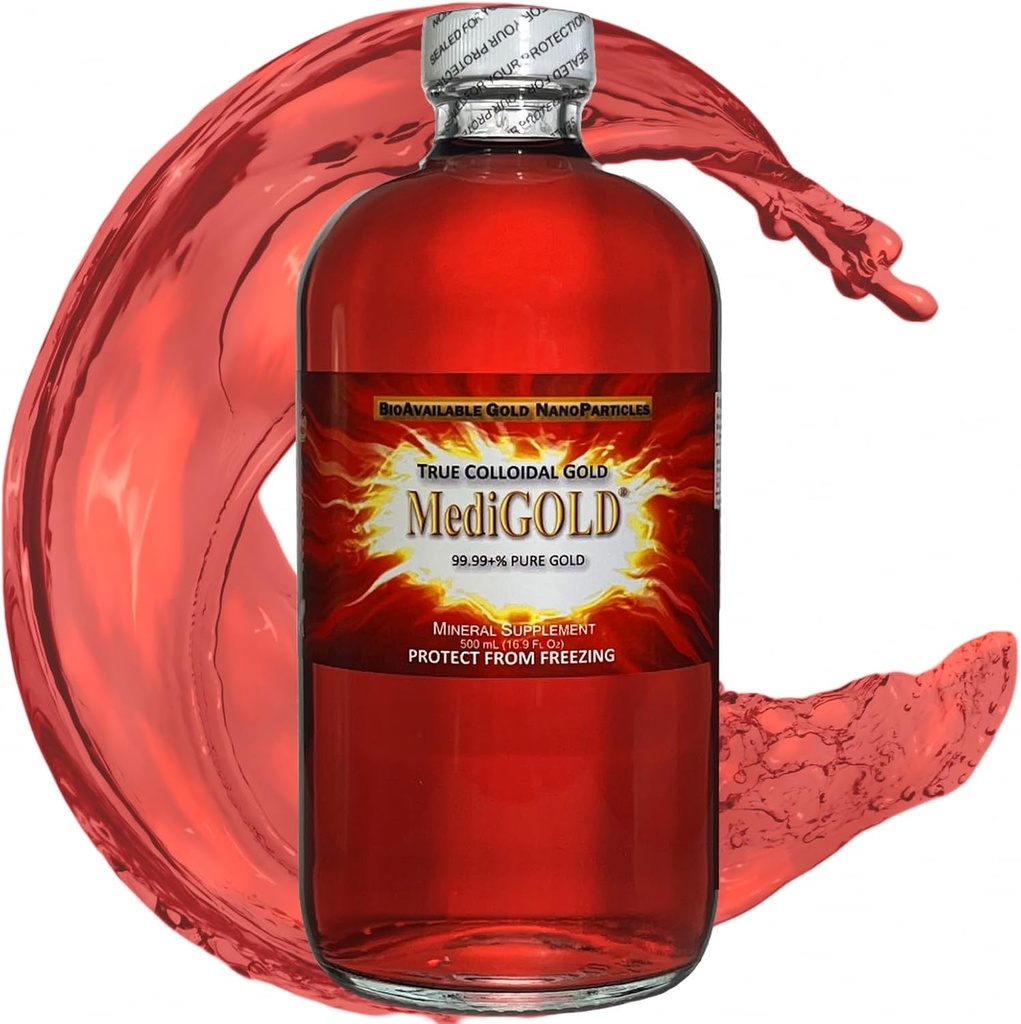 True Colloidal Gold Dietary Supplement - 500 mL (16.9 Fl Oz) in Clear Glass Bottle