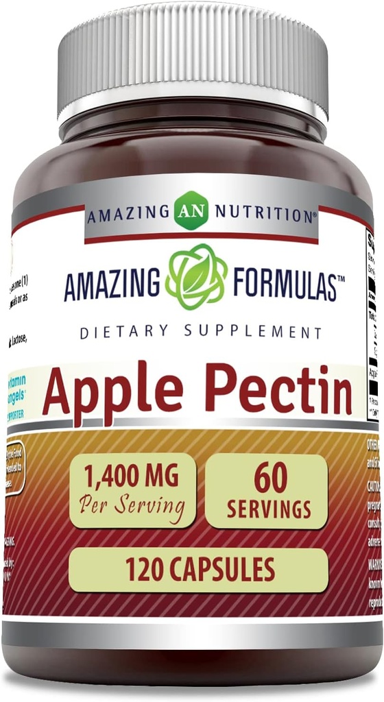 Amazing Formulas Apple Pectin 1400 Mg Supplement | Capsules | Non-GMO | Gluten-Free | Made in USA (1 Pack | 120 Count)