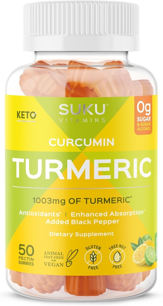Turmeric Curcumin Sugar Free Gummies with 1003mg of Turmeric - Black Pepper Protects Liver, Improves Digestion, Inflammation Response & Joint Health – Lemon Lime Flavour (50 Gummies)