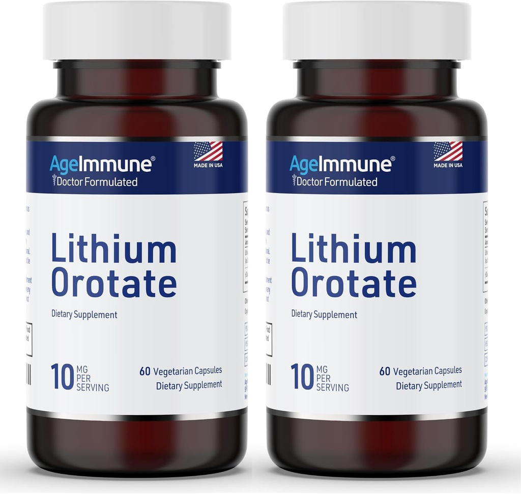 Lithium Orotate Supplement 10mg, 60 Vegetarian Capsules. Supports Memory and Emotional Wellness. Magnesium Stearate Free Supplements. (2)