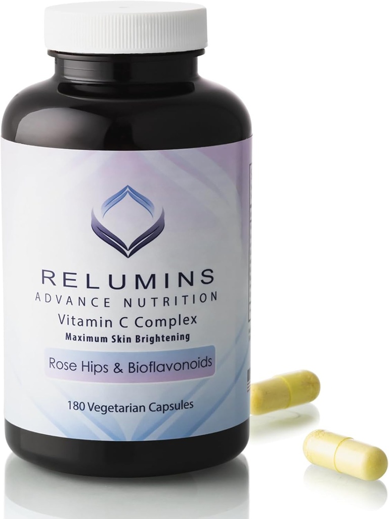Relumins Advanced Vitamin C Supplement with Rose HIPS – 1000mg of Vitamin C, Immune Support & Collagen Production, Made in USA - 180 Capsules (90-Day Supply)