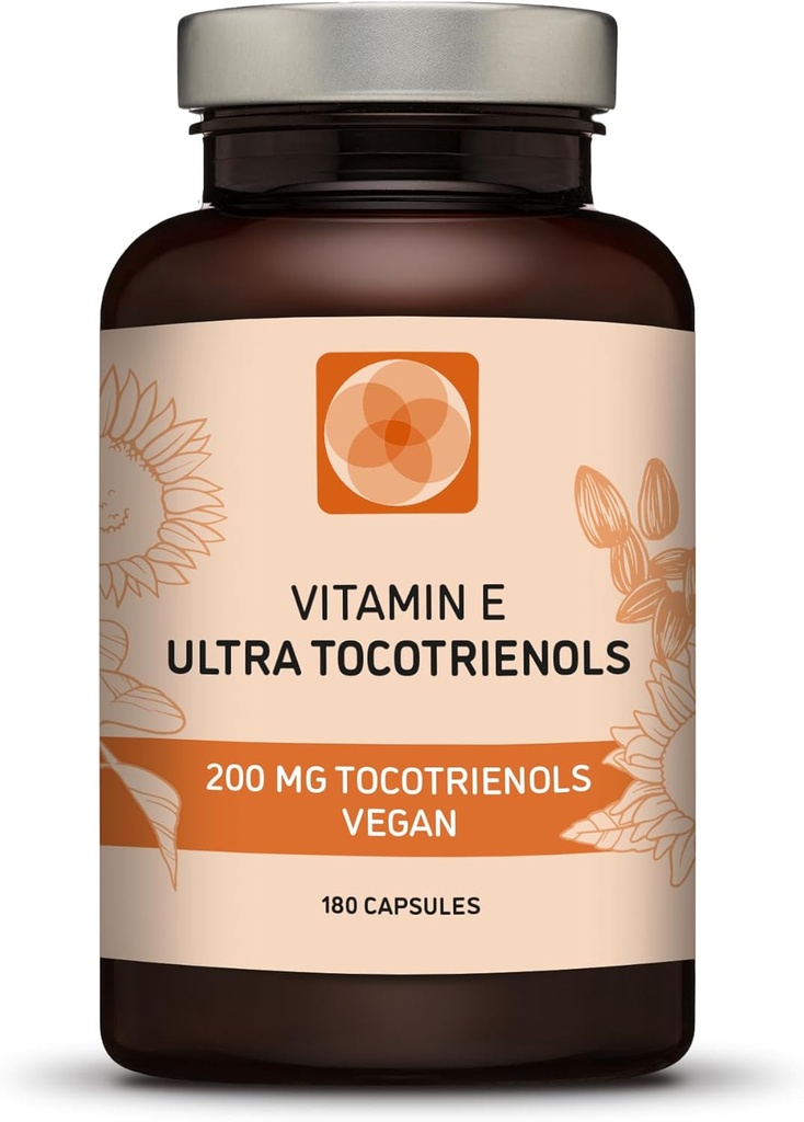 Ultra Tocotrienol 200mg Vitamin E Vegan – All 4 tocotrienols - Alpha Tocotrienol + Beta Tocotrienol + Gamma Tocotrienol + Delta Tocotrienol – No Tocopherols (180)