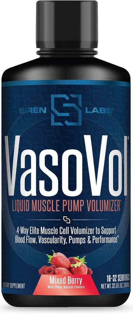 Vaso-VOL Liquid Muscle Pump Volumizer with Agmatine Sulfate - Pre Workout for Men to take Your Workouts to The Next Level with Vascularity and Performance (Mixed Berry)