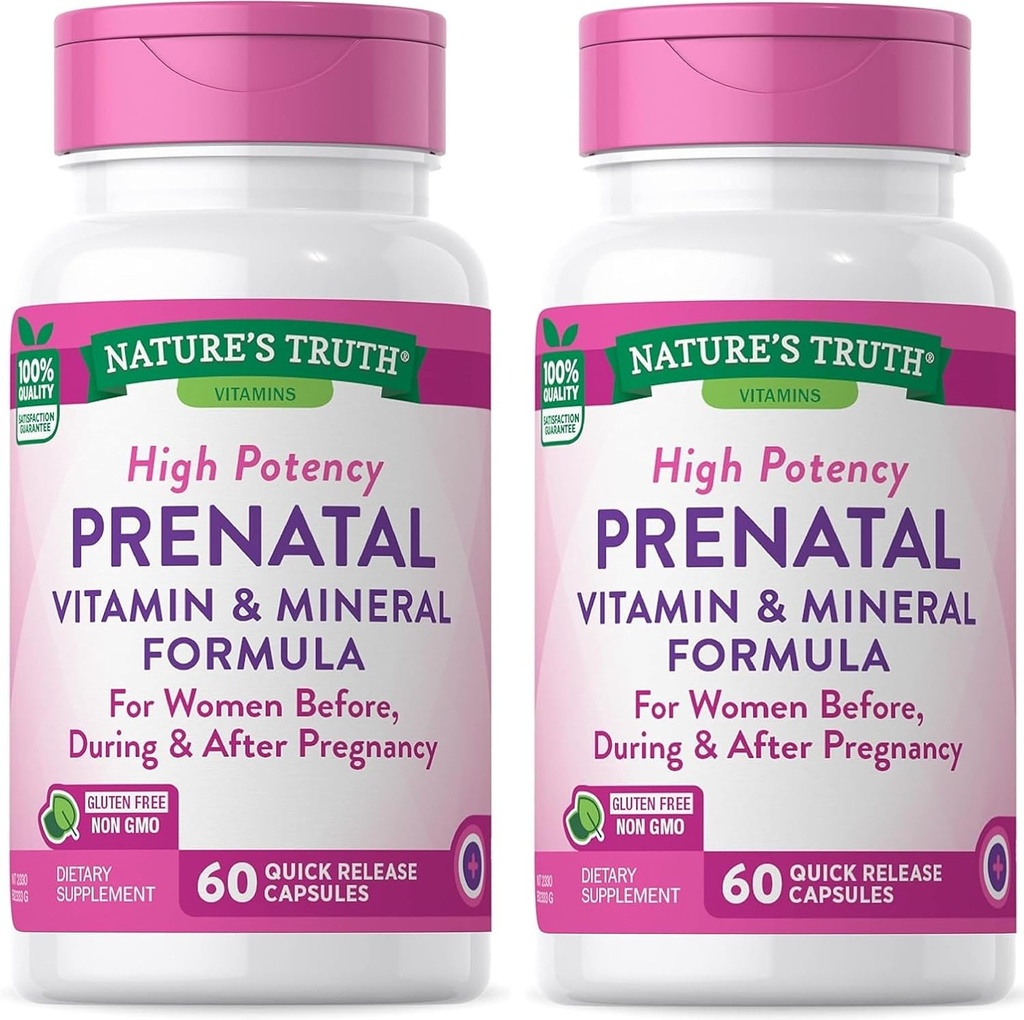 Nature's Truth Prenatal Vitamins with Folic Acid | 60 Capsules | Non-GMO & Gluten Free Supplement Pack of 2