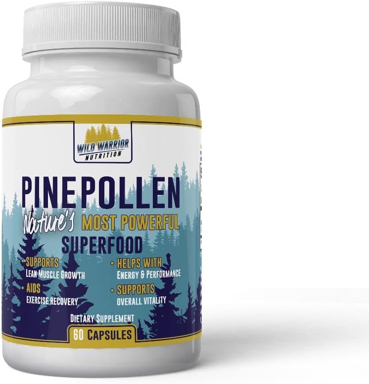 Pine Pollen 600mg Vegan Gluten Free Non GMO Natural Superfood Vitamins Minerals Dietary Supplement 60 Capsules - 1 Month Supply