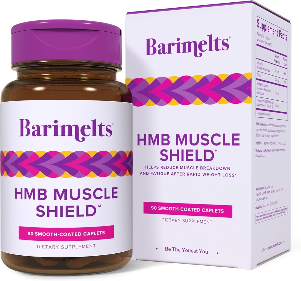 BariMelts HMB Muscle Shield for GLP-1 Users and Bariatric Patients - HMB Supplements with Vitamin D3 & Ubiquisome® Phytosome™ Supports Muscle Recovery - 90 Smooth-Coated Caplets