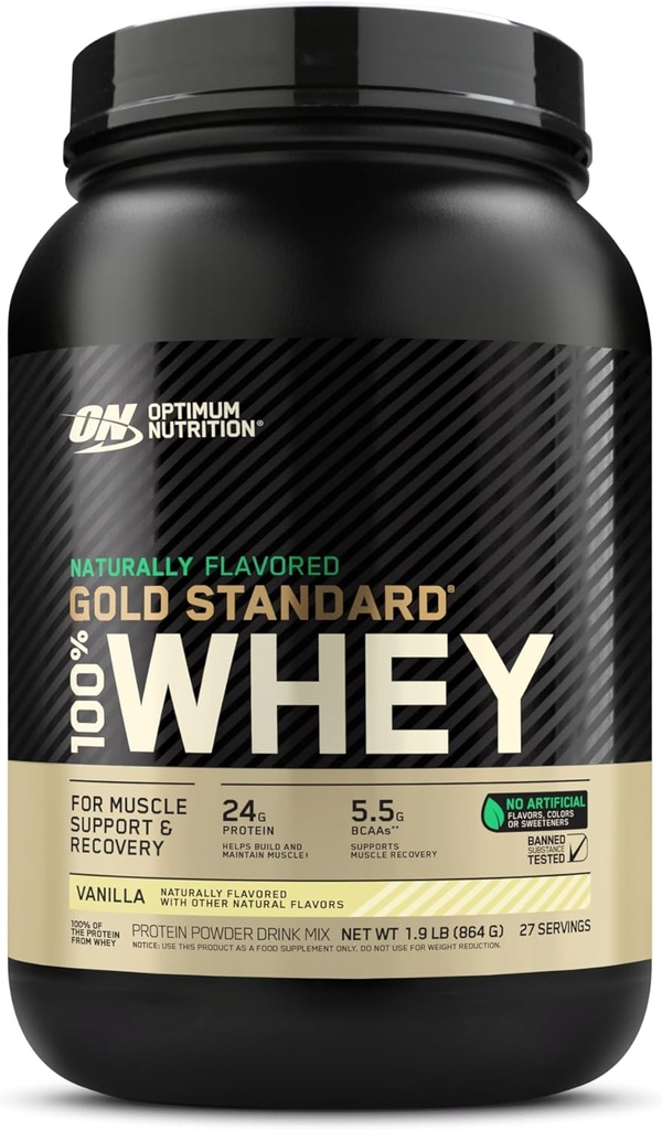 Optimum Nutrition Gold Standard 100% Whey Naturally Flavored Protein Powder, Vanilla, 1.9 Pound (Packaging May Vary)