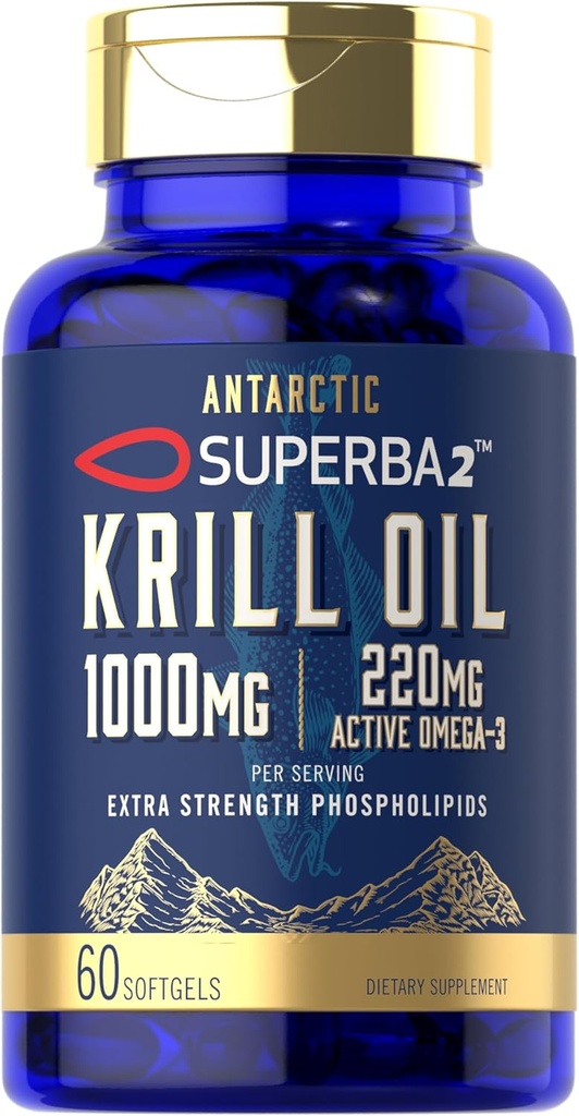 Carlyle Antarctic Krill Oil 1000mg Softgels | 60 Count | Superba Supplement | Omega 3, EPA, DHA with Astaxanthin & Phospholipids | Non-GMO & Gluten Free
