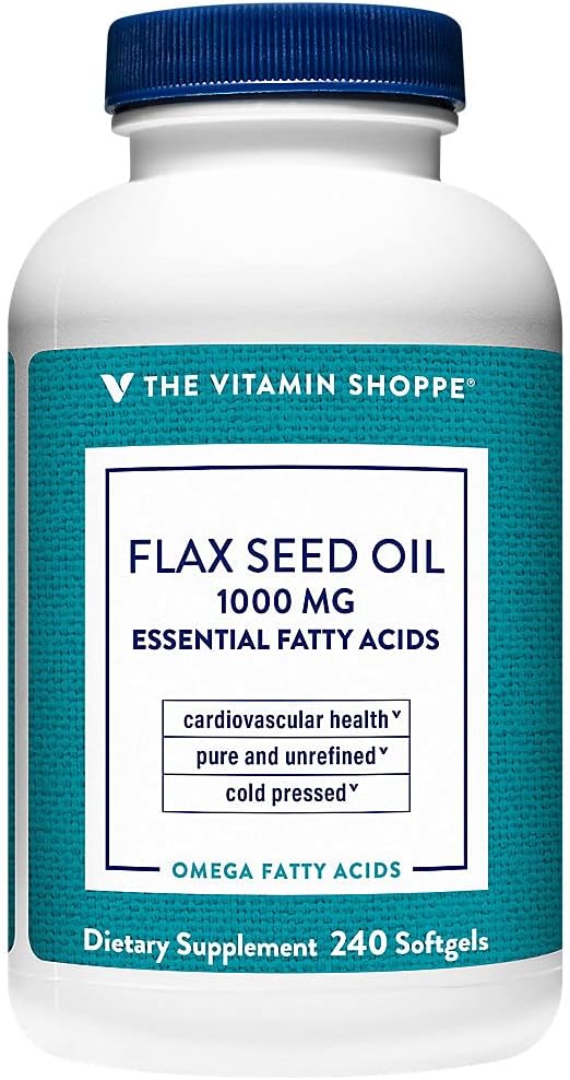 The Vitamin Shoppe Certified Organic Flax Seed Oil 1,000MG, Essential Fatty Acid That Supports Cardiovascular Health, Unrefined & Pesticide Free, Cold Pressed Flax Seed Oil (240 Softgels)