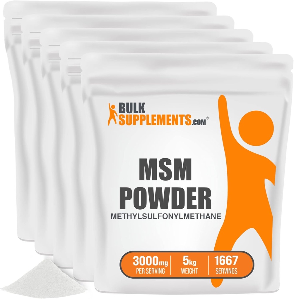 BulkSupplements.com MSM Powder - Methylsulfonylmethane, MSM Supplement - MSM Pure Powder, MSM 3000mg - for Joint Health, Gluten Free, 3000mg per Serving, 5kg (11 lbs) (Pack of 5)