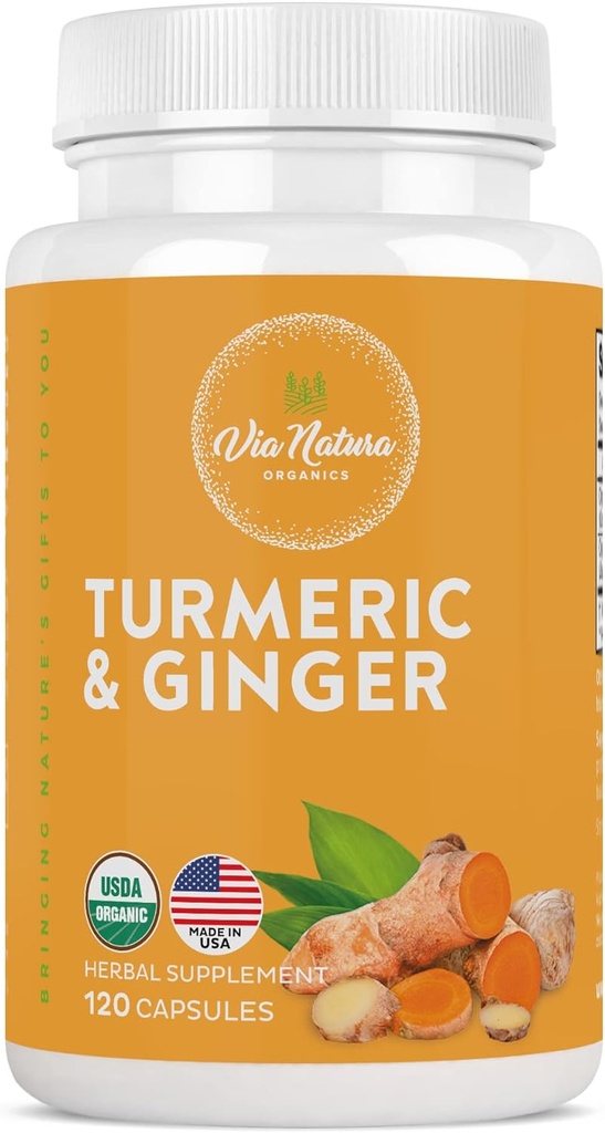 Turmeric & Ginger Capsules 1000mg | Organic Herbal Supplement | 120 Capsules