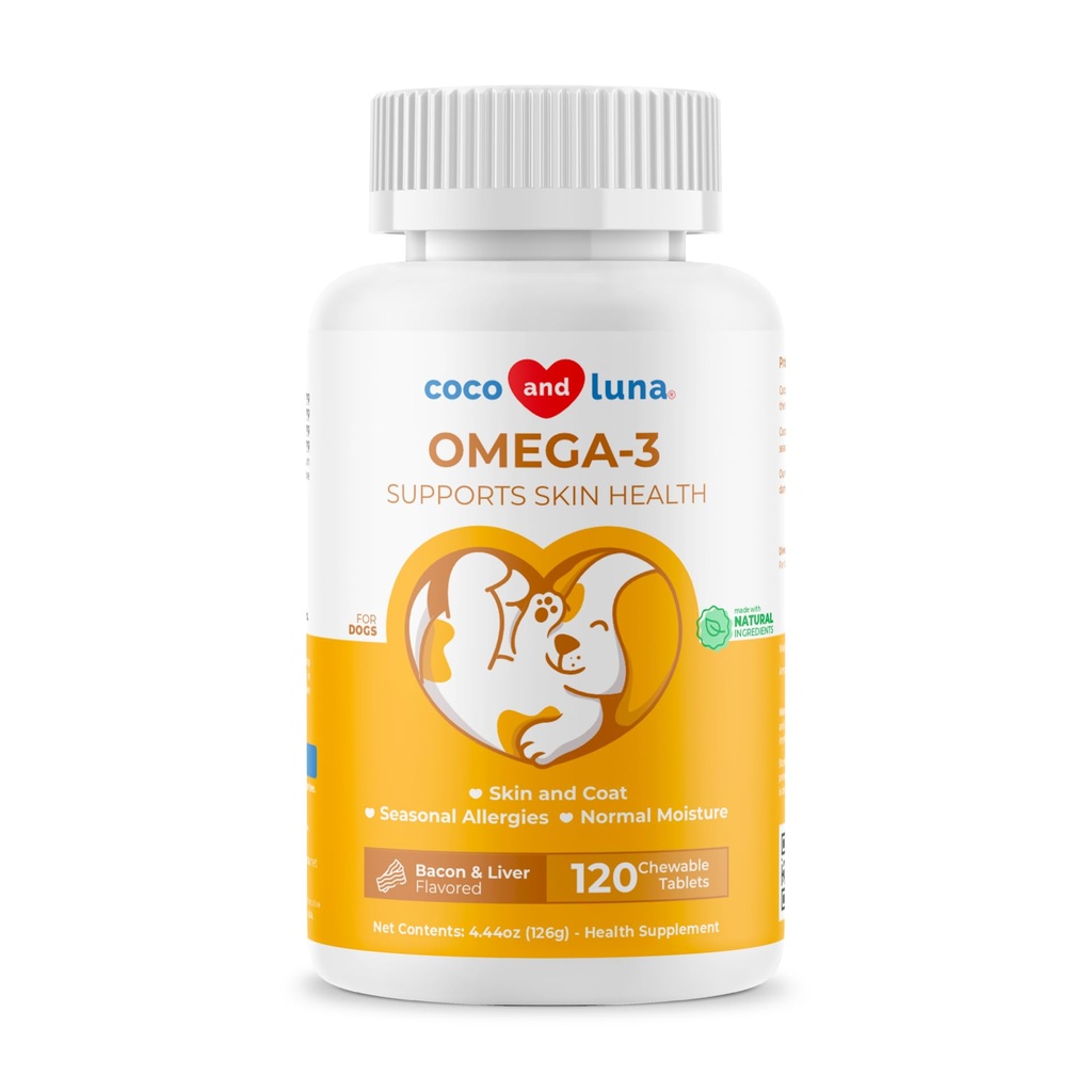 Omega 3 Fish Oil for Dogs 120 Tablets - Skin, Coat & Joint Support | Omega 3, 6 & 9 with Vitamin E. Supports skin & coat health, reduces shedding & dry skin. Promotes joint & heart function.
