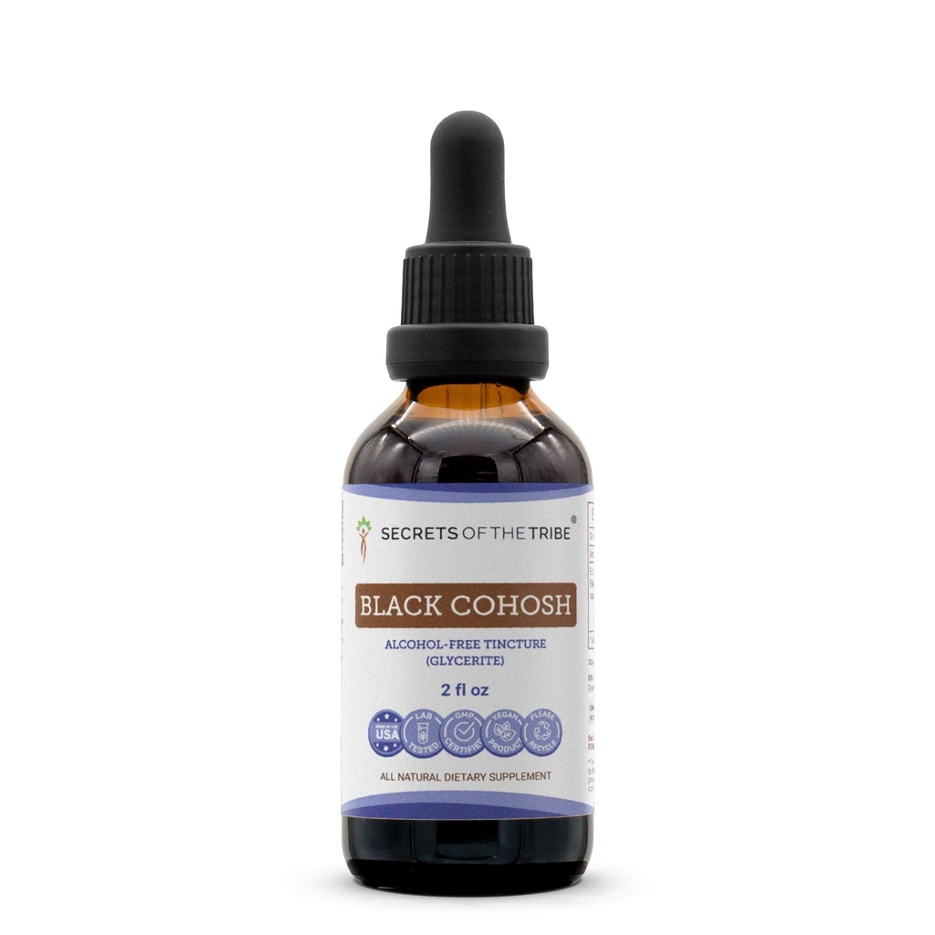 Secrets of the Tribe Black Cohosh Tincture Alcohol-Free Liquid Extract, Responsibly farmed Black Cohosh (Cimicifuga Racemosa) Dried Root (2 FL OZ)