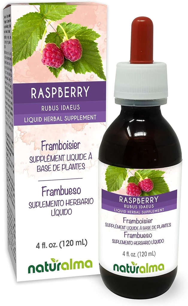 Naturalma Raspberry (Rubus idaeus) Leaf Alcohol-Free Tincture - 4 fl oz Liquid Extract in Drops - Herbal Supplement - Vegan