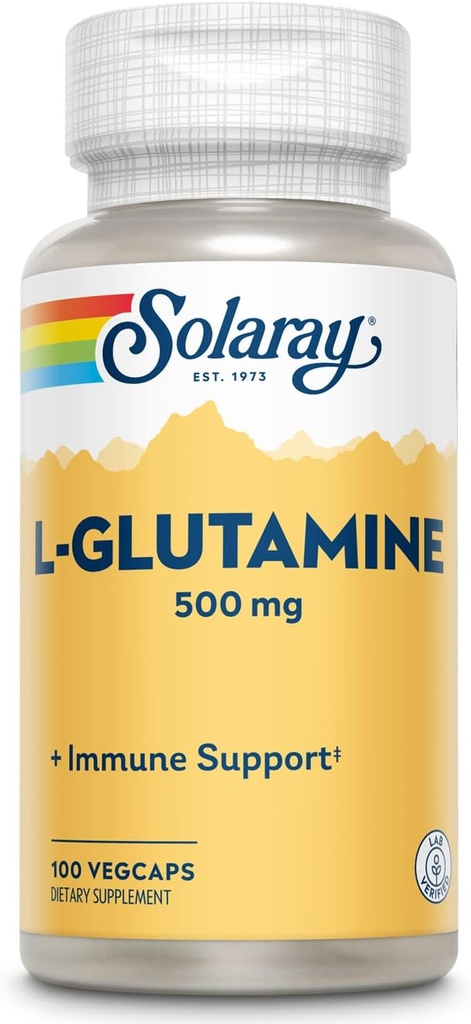 SOLARAY L Glutamine Capsules 500 mg - Immune Support Supplement - Free Amino Acid - Lab Verified, 60-Day Money-Back Guarantee - 100 Servings, 100 VegCaps
