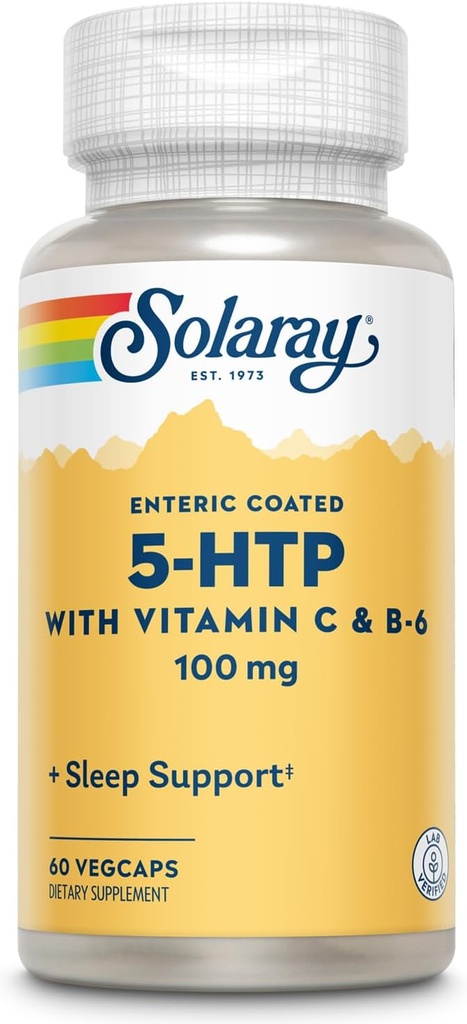 SOLARAY 5 HTP Supplement with Vitamin C & B-6 - Sleep Supplement and Serotonin Synthesis Support - Lab Verified, 60-Day Money-Back Guarantee - 60 Servings, 60 Enteric Coated VegCaps