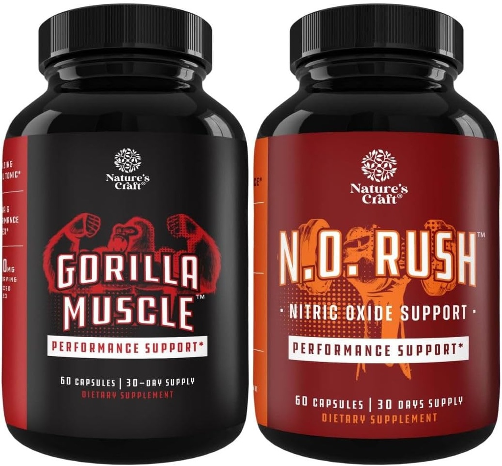 Bundle of Extra Strength Testosterone Booster with Horny Goat Weed Maca Root Tongkat Ali & Saw Palmetto Extract & Nitric Oxide Pills for Men with L-Arginine L-Citrulline Amino Acids for Muscle Growth