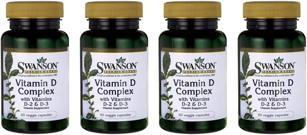 Swanson Vitamin D Complex with Vitamins D2 & D3 - Complete Sunshine Vitamin Complex for Bone, Dental & Immune Health - Vitamin Supplement ( 50 mcg, 60 Veggie Capsules ) 4 Pack