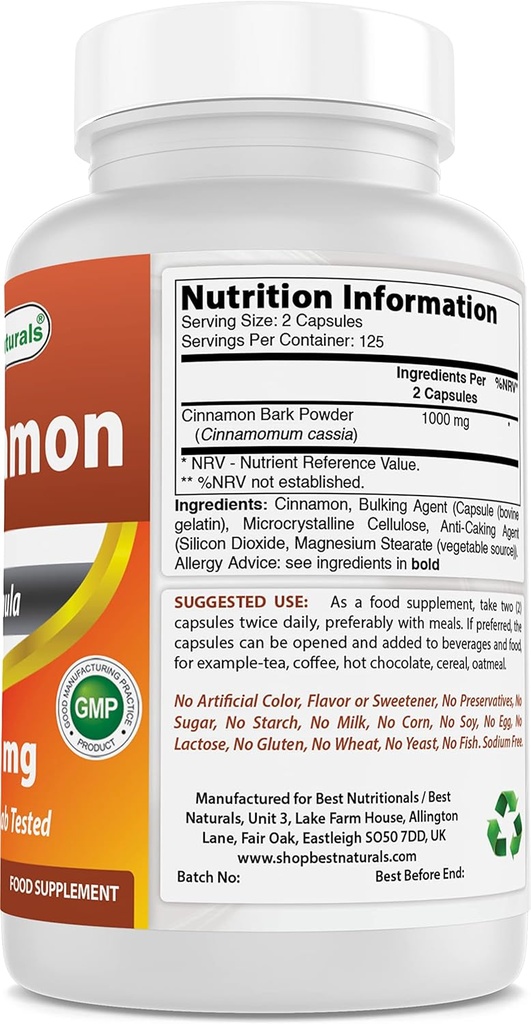 [BRSRMCQEAUCROYDA] Best Naturals Cinnamon 500 mg & Magnesium Oxide 500 mg