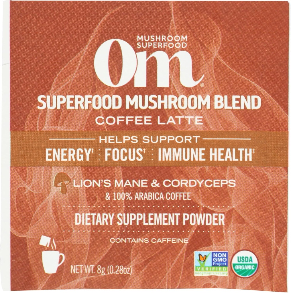 Om Mushroom Superfood Organic Mushroom Powered Coffee Latte Blend, 0.28 OZ