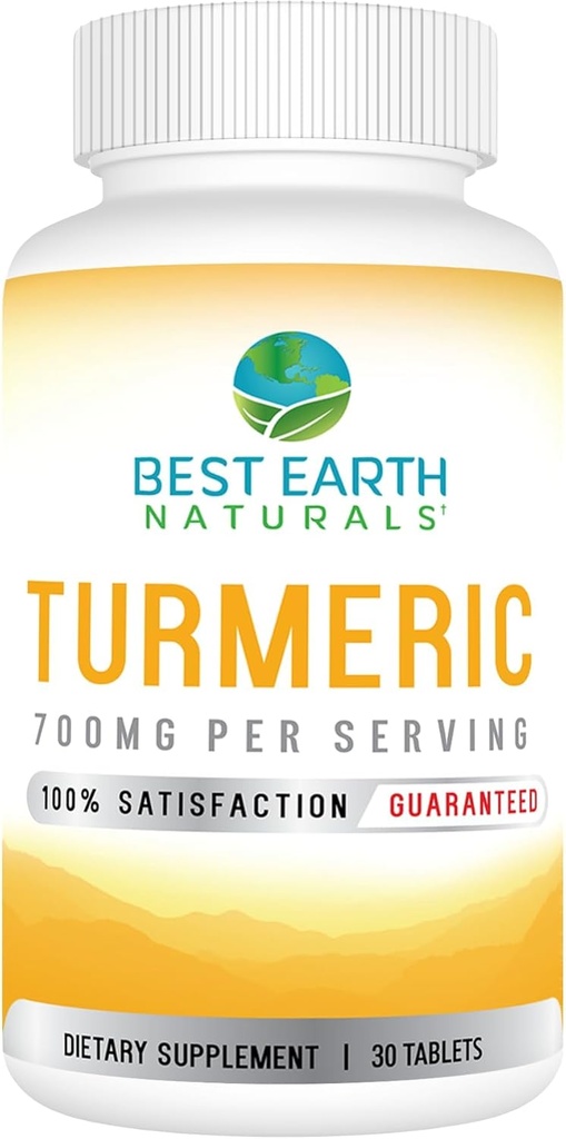 Best Earth Naturals Organic Turmeric 700 mg with Black Pepper for Max Absorpotion- Herbal Supplements - 30 Day Supply
