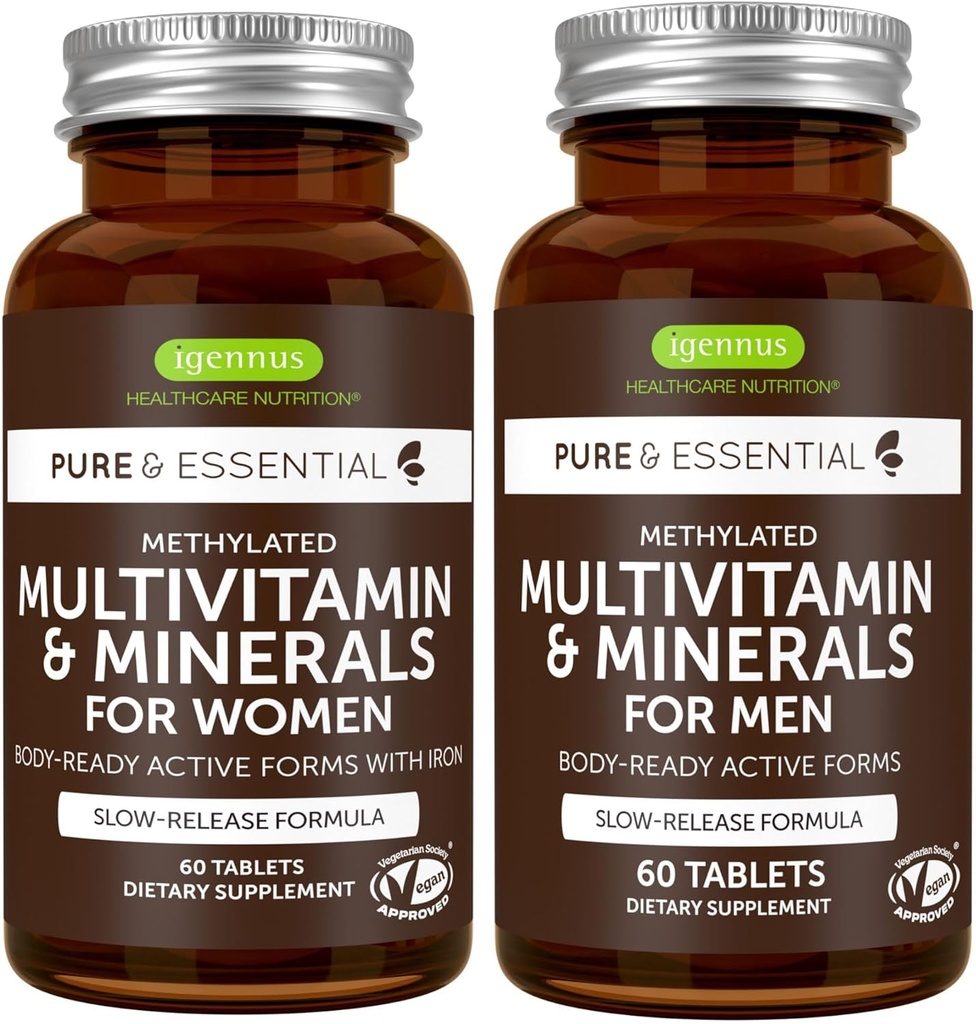 Pure & Essential Men & Women’s Multivitamin Bundle, Sustained Release & Active Forms, 60 Tablets by Igennus