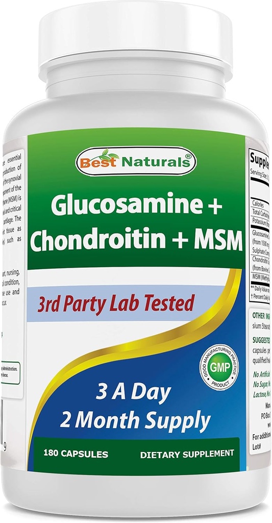 Best Naturals Glucosamine Chondroitin and MSM (Non-GMO) - Promotes Joint Health - 180 Count