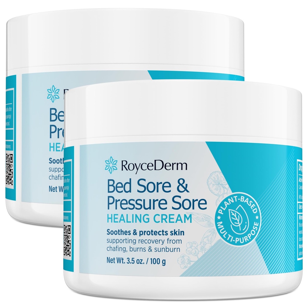Roycederm Bed and Pressure Sore Treatment Cream: Fast Skin Healing Cream - Infection Protection for Bed Sores, Pressure Sores, Blisters, Cuts, Burns - for Bedridden, Elderly and Amputees - 2 Pack