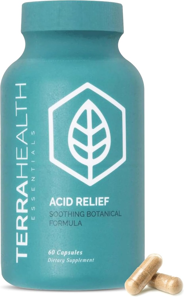 Terra Health Essentials - Acid Relief | All-Natural Acid Reflux Relief, Heartburn, Indigestion Supplement | 30-Day Supply (60 Capsules)
