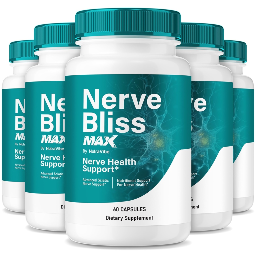 (5 Pack) Nerve Bliss Max – Official Nervebliss for Neuropathy Capsules with a Natural Blend for Daily Comfort and Overall Nerve Health Support, Just 2 Easy-to-Swallow Pills a Day (300 Capsules)