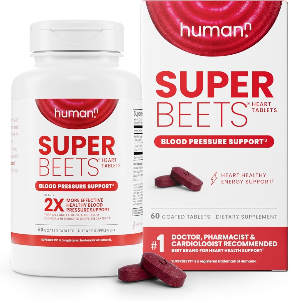 Humann SuperBeets Heart Tablets Smooth Coat 500mg – Non-GMO Powder – Clinically Studied Antioxidants, 60 Count