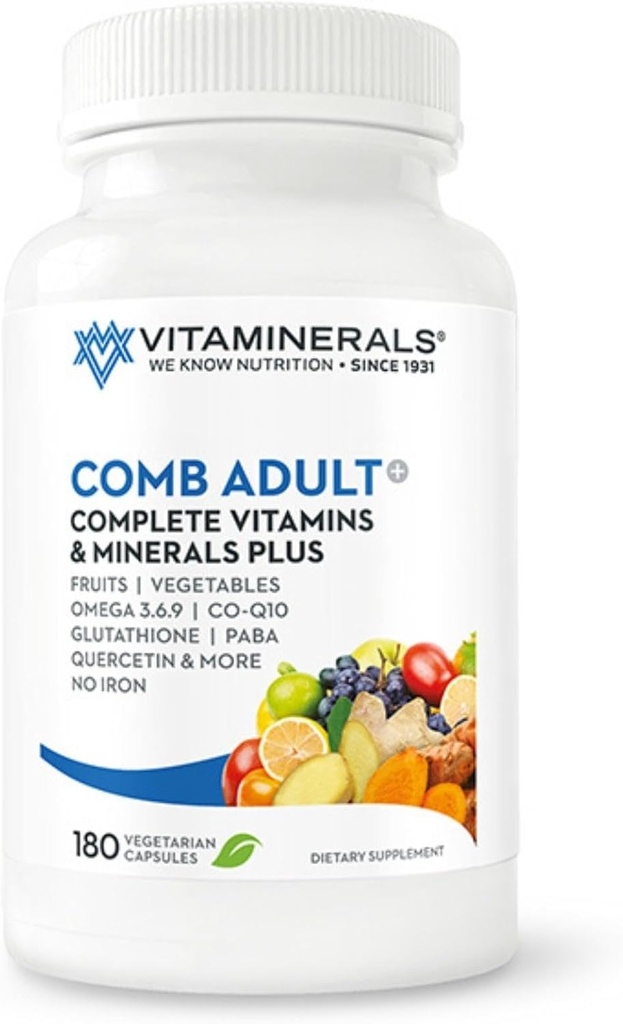 CombAdult Comprehensive Vitamin & Mineral Formula | Non-GMO | Veggie Capssules (180)