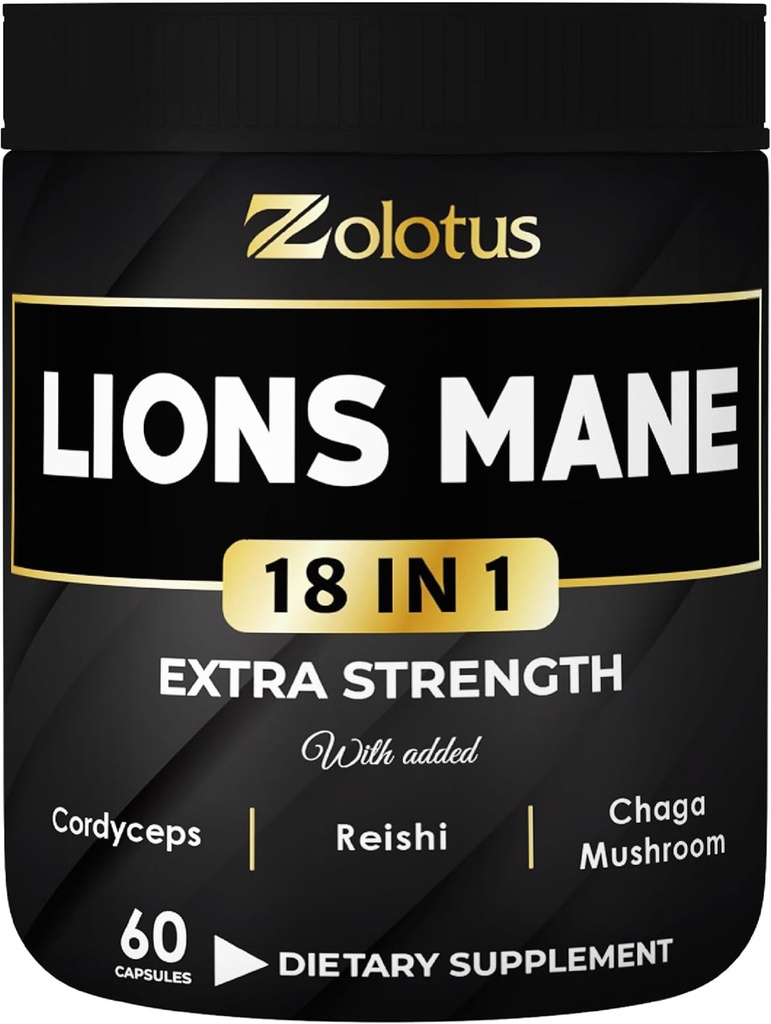 [BRSRMBANAEGRYDTX] Zolotus Lions Mane Mushroom Capsules with Cordeyceps, Elderberry, Ginkgo Biloba, Bacopa - 60 Capsules
