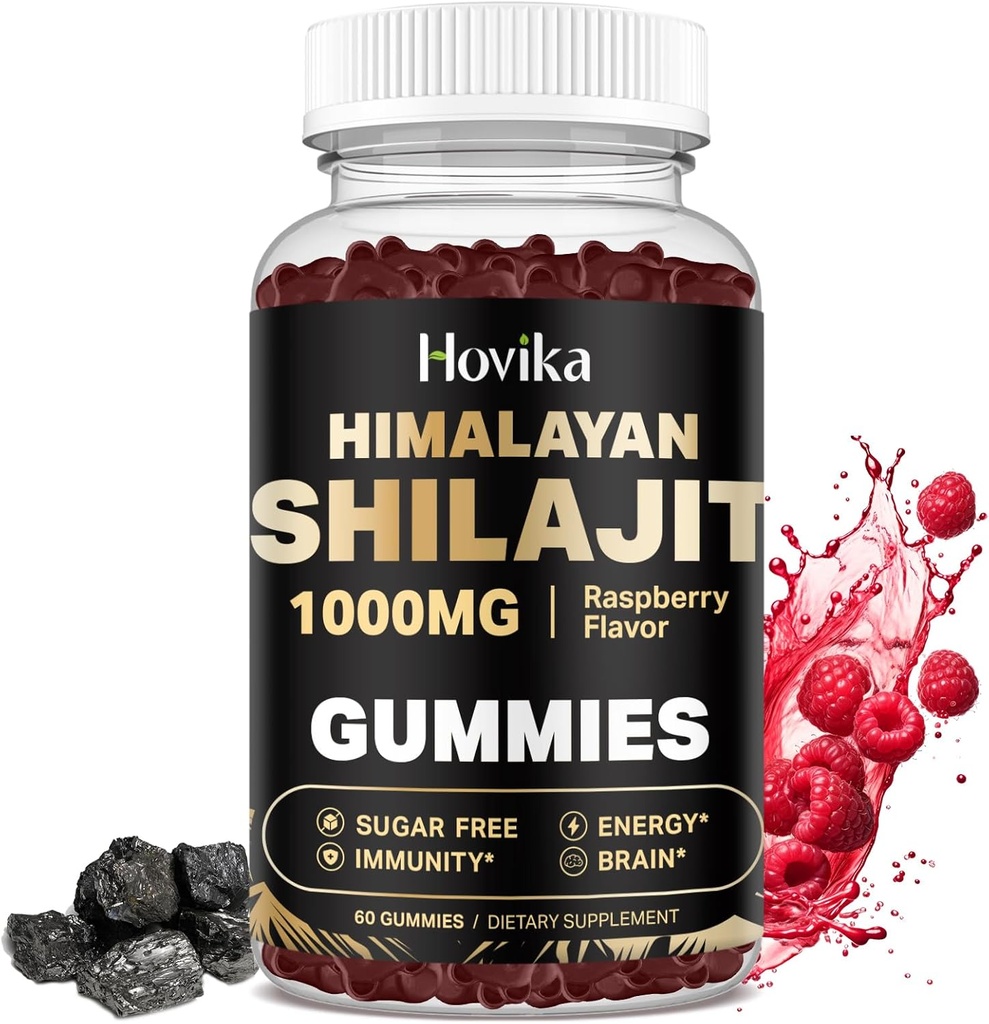 Shilajit Gummies 1000mg for Men & Women - Pure Himalayan Shilajit Gummies with 85+ Trace Minerals, Ashwagandha, Turmeric, Black Pepper - Energy & Immune Support - Sugar Free Raspberry Flavor 60 Count